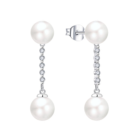 Farjary 925 Sterling Silver Freshwater Pearl Long Chain Drop Earrings