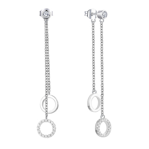 Farjary 925 Sterling Silver Double Circle Long Chain Drop Earrings With Cubic Zirconia