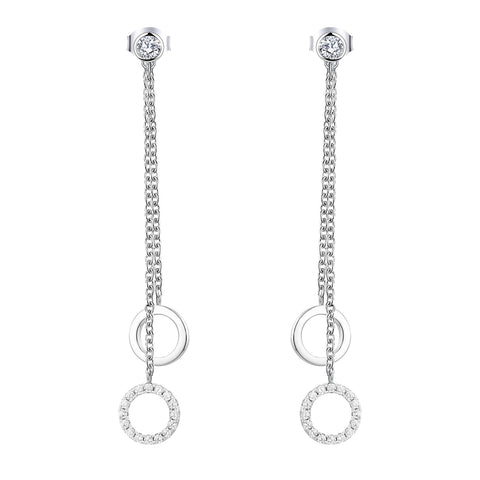 Farjary 925 Sterling Silver Double Circle Long Chain Drop Earrings With Cubic Zirconia