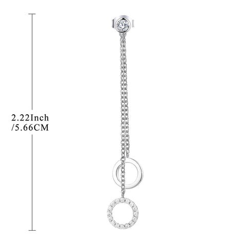 Farjary 925 Sterling Silver Double Circle Long Chain Drop Earrings With Cubic Zirconia