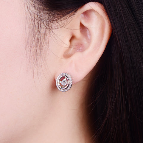 Dancing Silver Round Stud Earrings