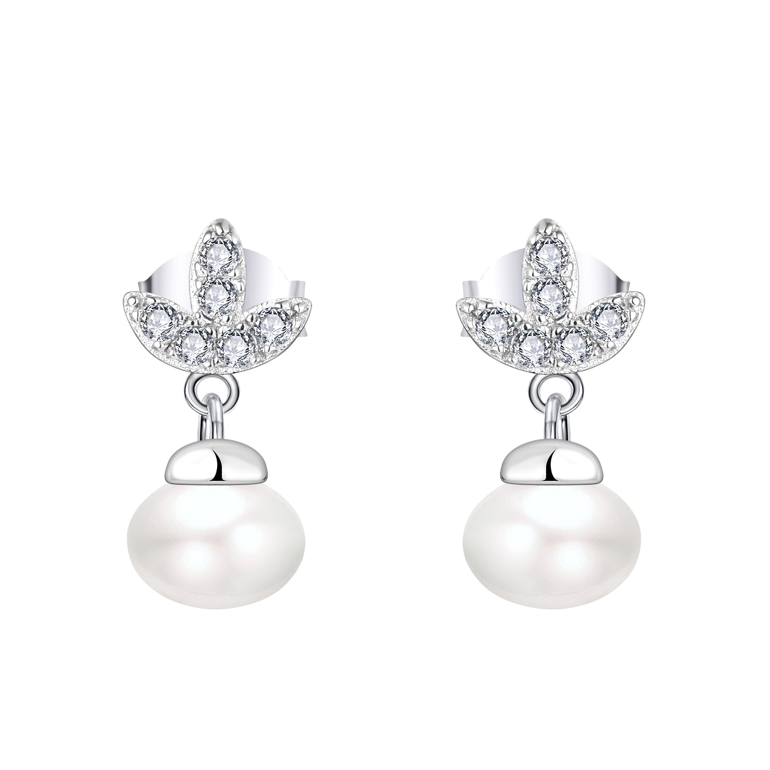 Farjary 925 Silver Trefoil Shape Stud Earrings With 8MM Freshwater Pearl