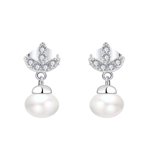 Farjary 925 Silver Trefoil Shape Stud Earrings With 8MM Freshwater Pearl