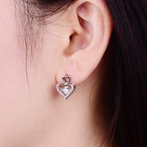 Dancing Silver Heart Stud Earrings