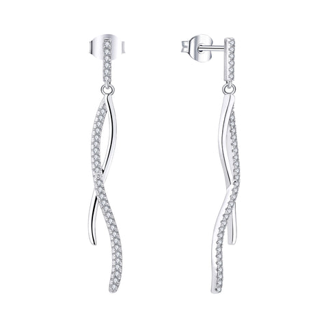 Farjary Solid 925 Silver Long Twisted Drop Earrings With Cubic Zirconia
