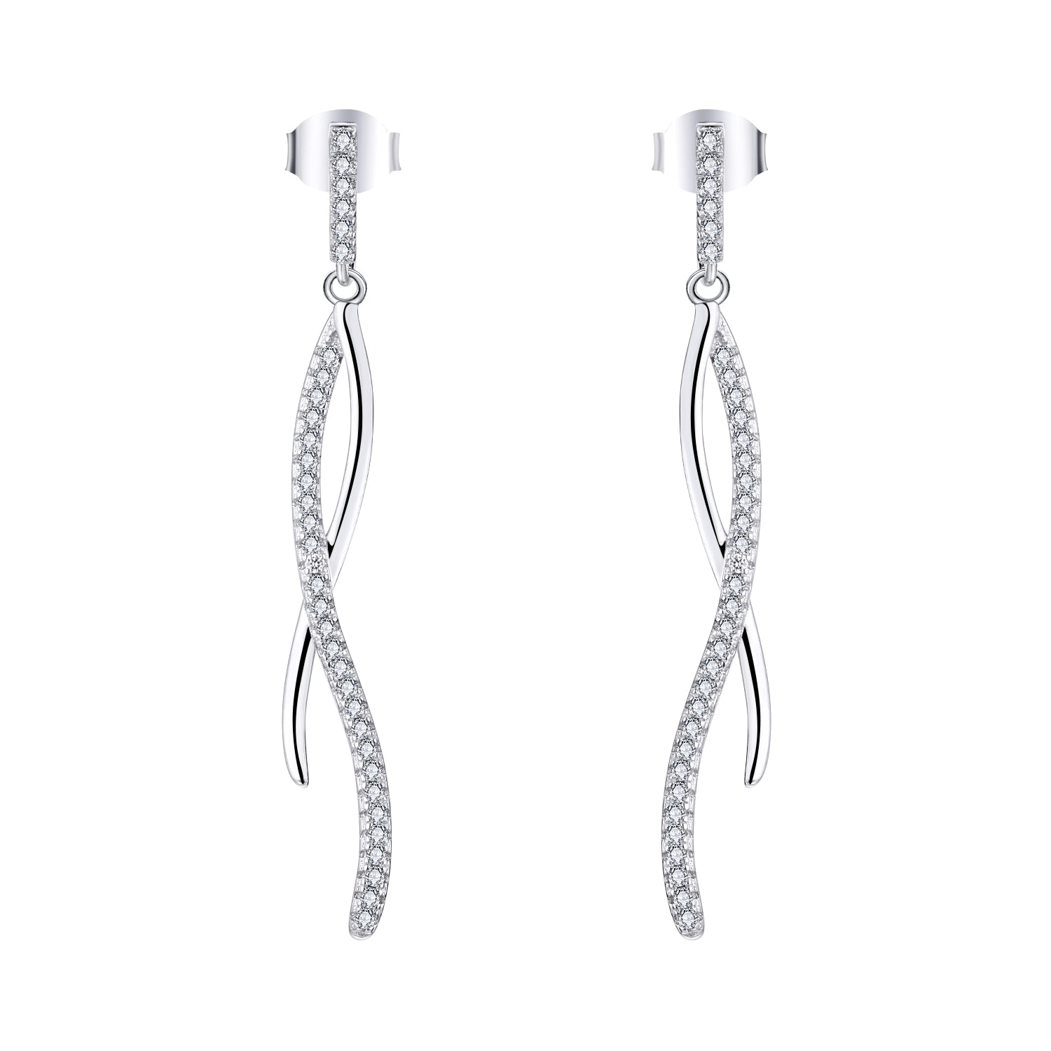 Farjary Solid 925 Silver Long Twisted Drop Earrings With Cubic Zirconia