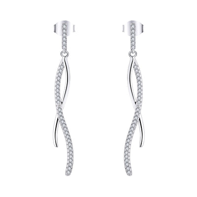 Farjary Solid 925 Silver Long Twisted Drop Earrings With Cubic Zirconia