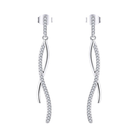 Farjary Solid 925 Silver Long Twisted Drop Earrings With Cubic Zirconia