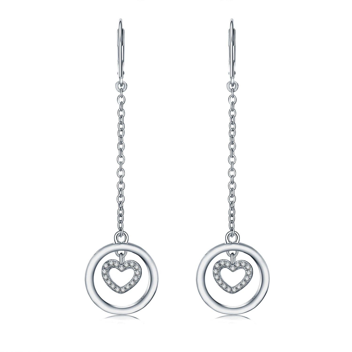 Farjary Fashion 925 Silver Heart And Circle Drop Earring With Cubic Zirconia