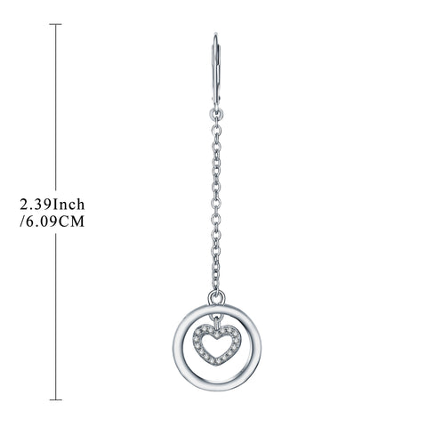 Farjary Fashion 925 Silver Heart And Circle Drop Earring With Cubic Zirconia