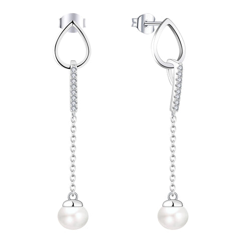 Farjary Solid 925 Silver Knot Bar Stud Earrings With 8MM Pearl