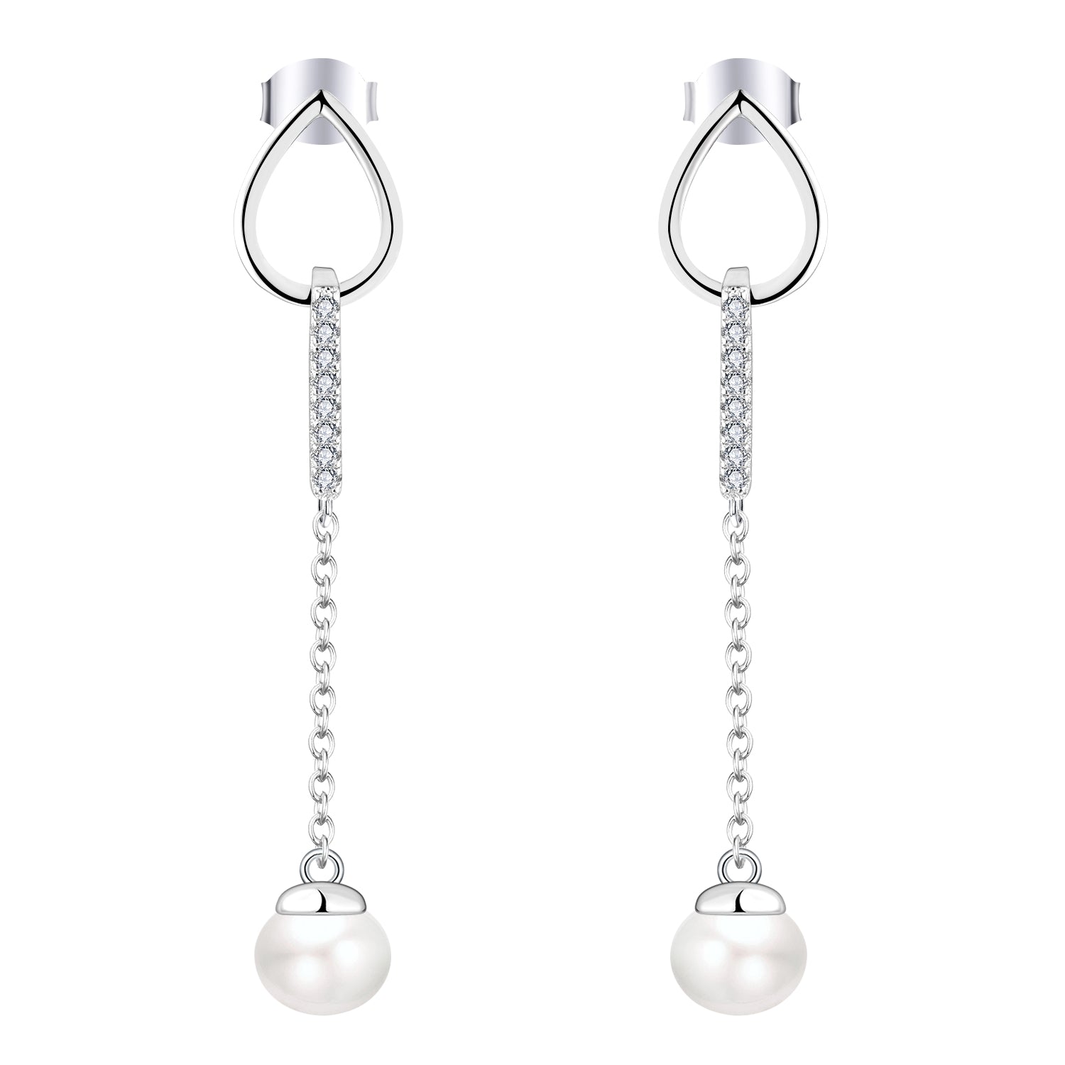 Farjary Solid 925 Silver Knot Bar Stud Earrings With 8MM Pearl