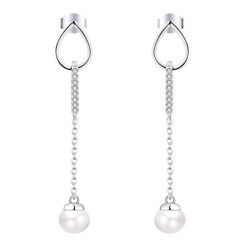 Farjary Solid 925 Silver Knot Bar Stud Earrings With 8MM Pearl