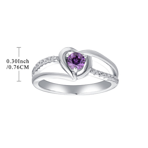 925 Silver Created Amethyst Split Shank Heart Ring With CZ