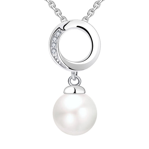 Farjary 8MM Pearl Jewelry Solid 925 Silver Circle Pendant With CZ