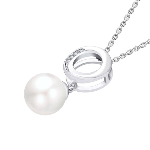 Farjary 8MM Pearl Jewelry Solid 925 Silver Circle Pendant With CZ