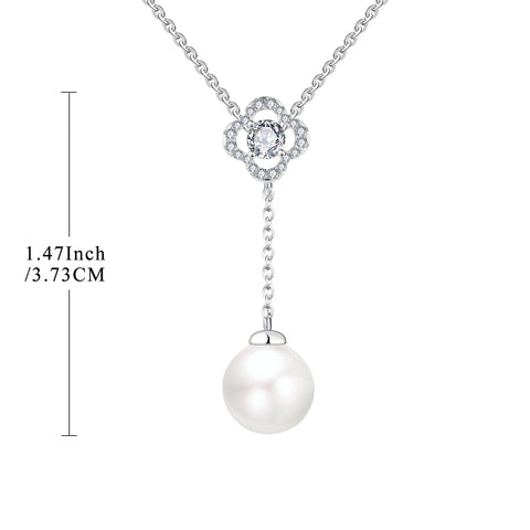 Farjary Pearl Jewelry 925 Sterling Silver 4 Leaf Clover Drop Pendant With 10MM Pearl