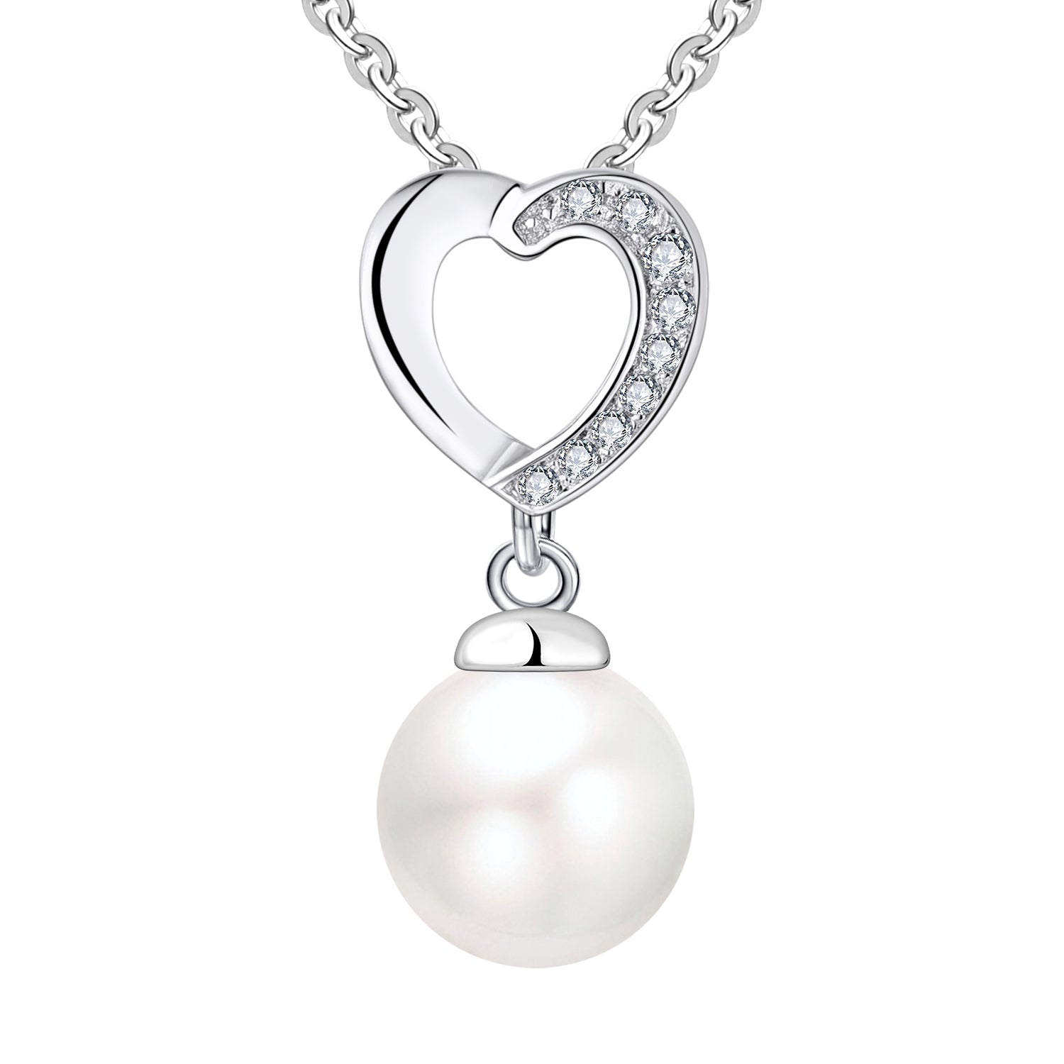 Farjary 8MM Pearl Jewellerey 925 Silver Medium Heart Shape Pendant