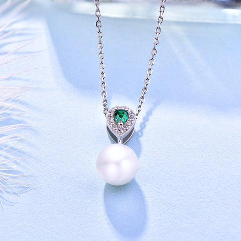 Farjary 925 Silver Medium 8MM Pearl and TearDrop Shape Pendant Necklace