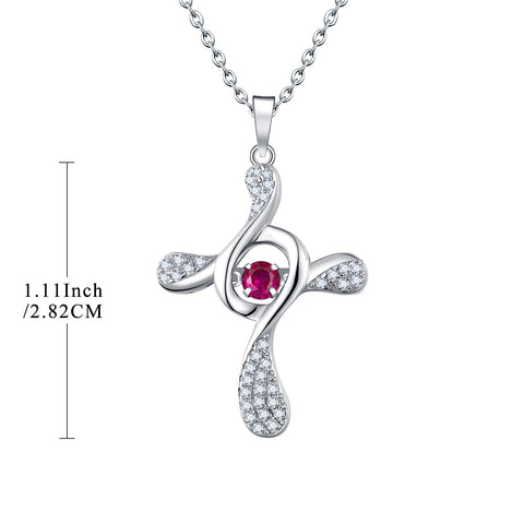 Sterling Silver Red Corundum Cross Necklace