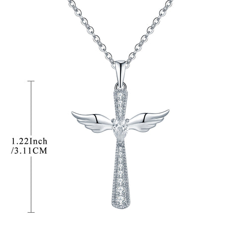 Sterling Silver Angel Wing Cross Necklace