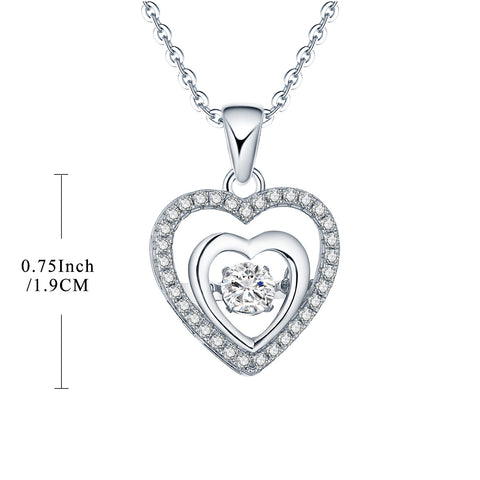 Sterling Silver Dancing Topaz Double Heart Necklace