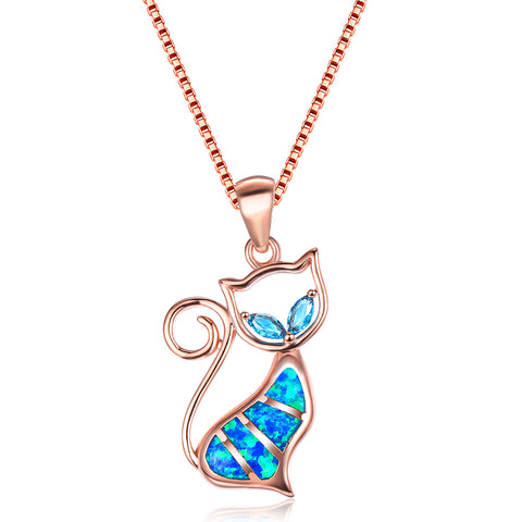 18K Gold Plated Fire Opal Necklace wiht Cat Pendant Necklace