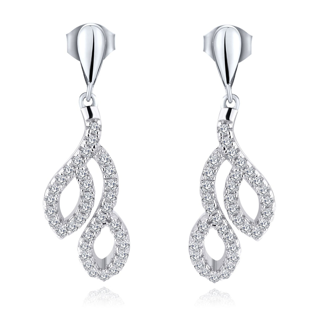 Farjary Women's Classic 9K White Gold Leaves Drop Earrings with 0.51cttw Round Brilliant Diamond