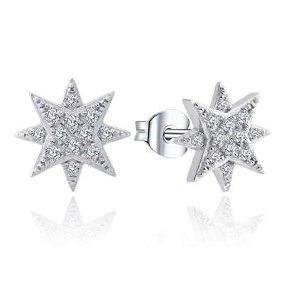 Farjar Classic 9K White Gold North Star Stud Earrings with  0.17cttw Round Diamond