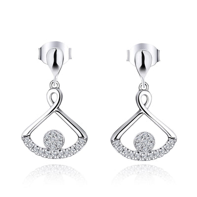 Farjar Women's Classic 9K White Gold Fan-Shape Drop Earrings with Natural Diamond