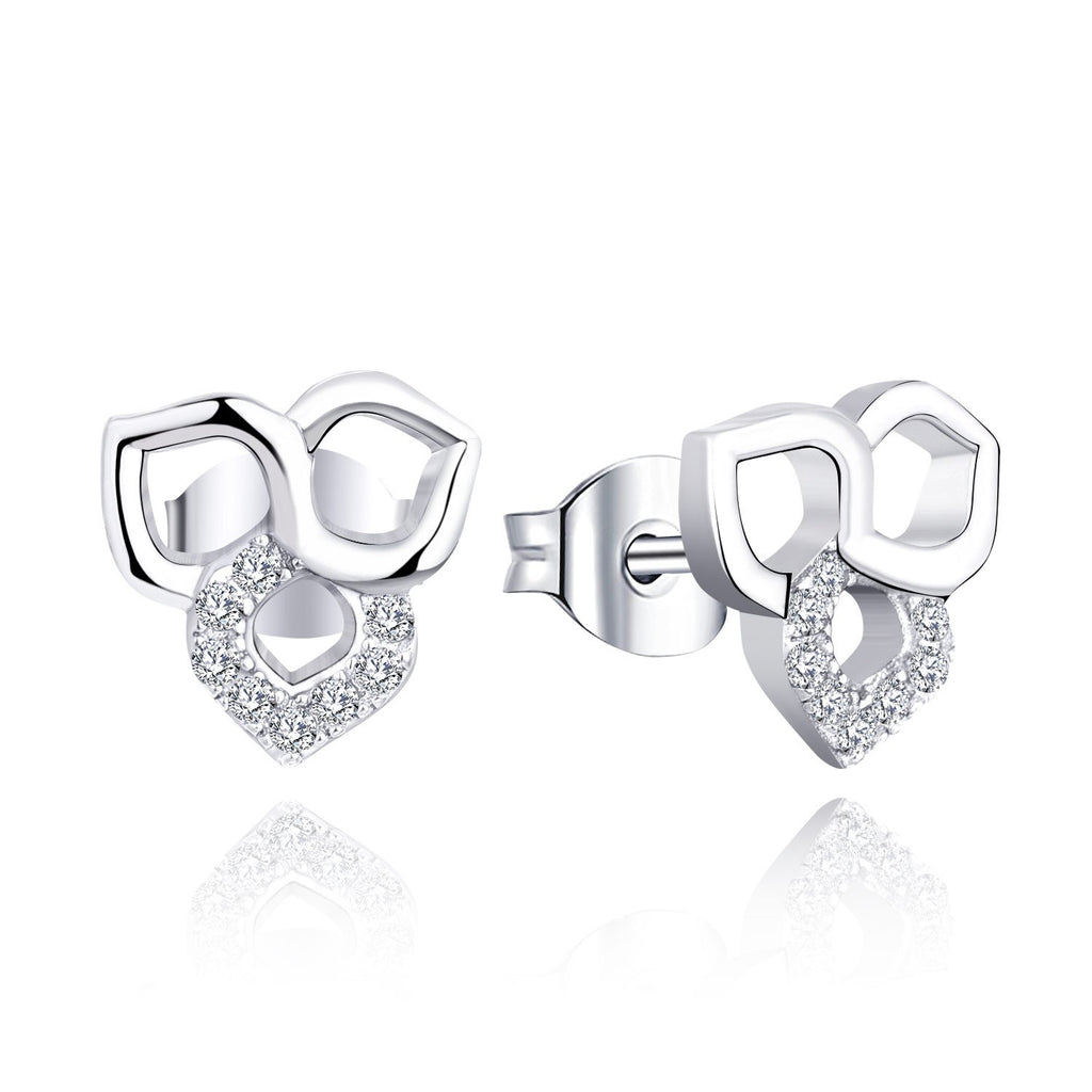 Farjary Fashion Trefoil Stud Earrings with 0.11cttw Diamond (14K White Gold )