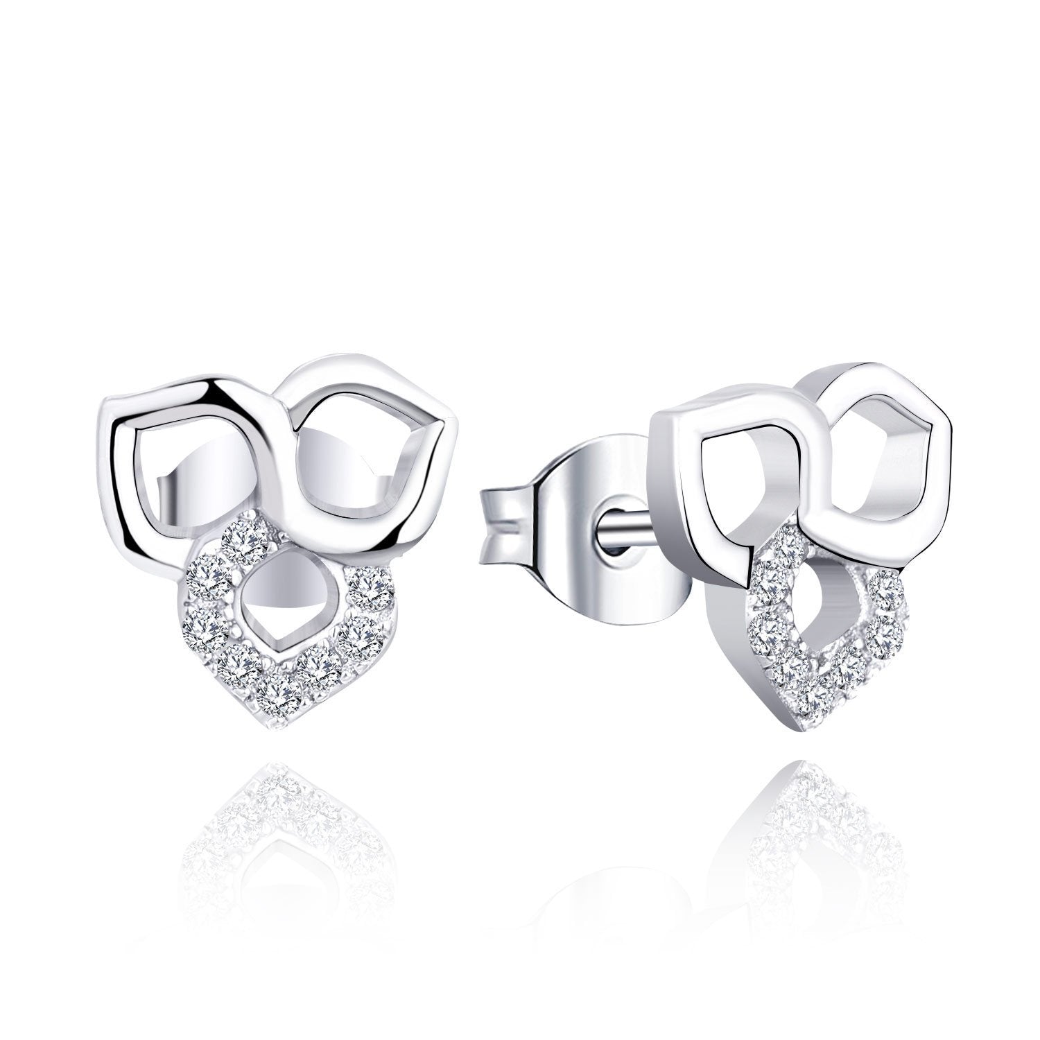 Farjary Fashion Trefoil Stud Earrings with 0.11cttw Diamond (9K White Gold )