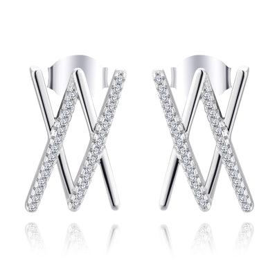 Farjary Fashion Ladies Double X Stud Earrings with 0.3cttw Diamonds in 14K White Gold