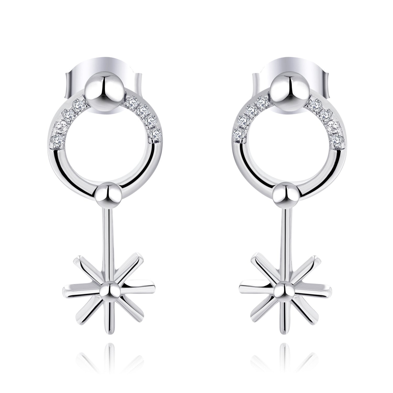 Farjary 9K White Gold Firework Dangle Earrings with Diamond