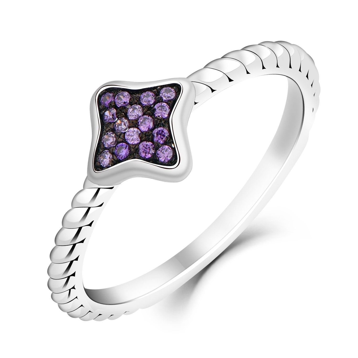 Farjary 9K White Gold Amethyst Diamond Ring