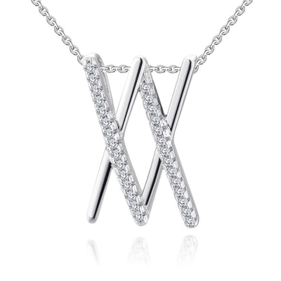 Farjary Fashion Ladies Double X Pendant Necklace with 0.2cttw Diamonds in 9K White Gold