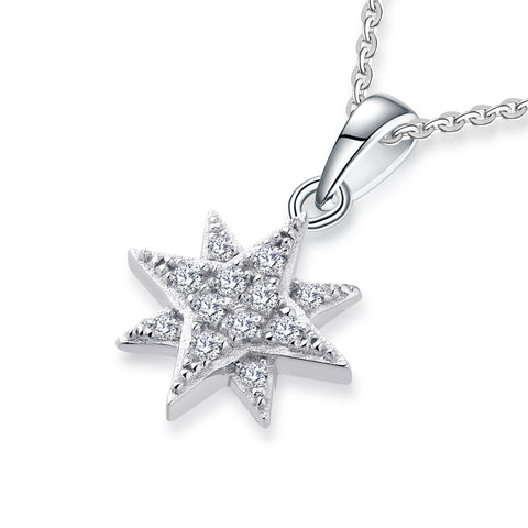 FJ 9K White Gold North Star Necklace with 0.12cttw Round Diamond