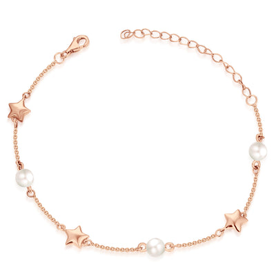 Farjary Elegant 9K Rose Gold Stars and 9K White freshwater Pearls bracelet for women