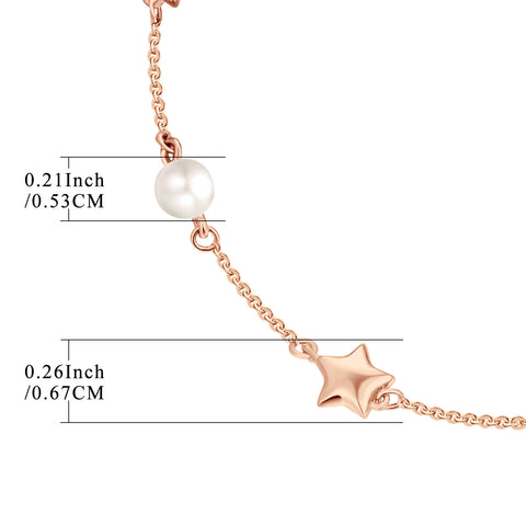 Farjary Elegant 14K Rose Gold Stars and 9K White freshwater Pearls bracelet for women