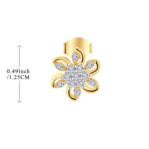 Farjary Ladies Elegant 14K Yellow Gold  Flower Stud Earrings with 0.21cttw Round Brilliant Diamond