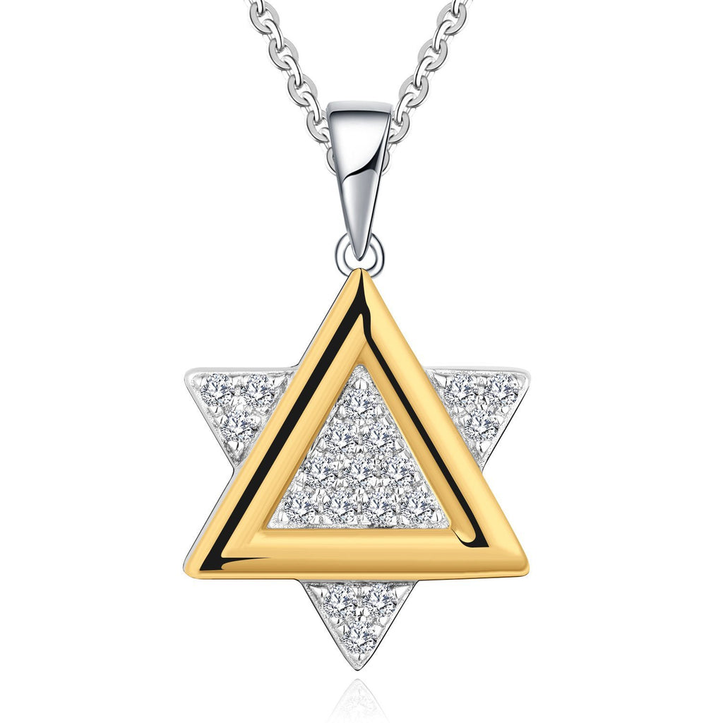 Farjar 9K White and Yellow Gold Hexagram Necklace with 0.14cttw Natural Diamond