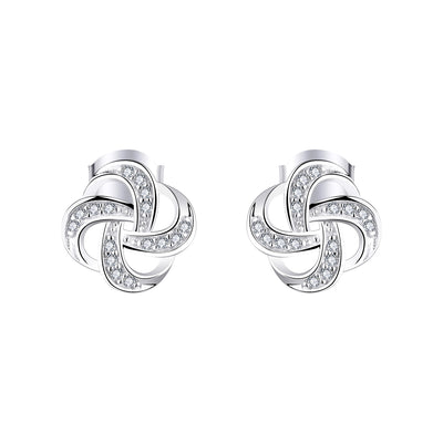 Farjary 925 Sterling Silver Knot Earrings With AAA CZ Wind Shape