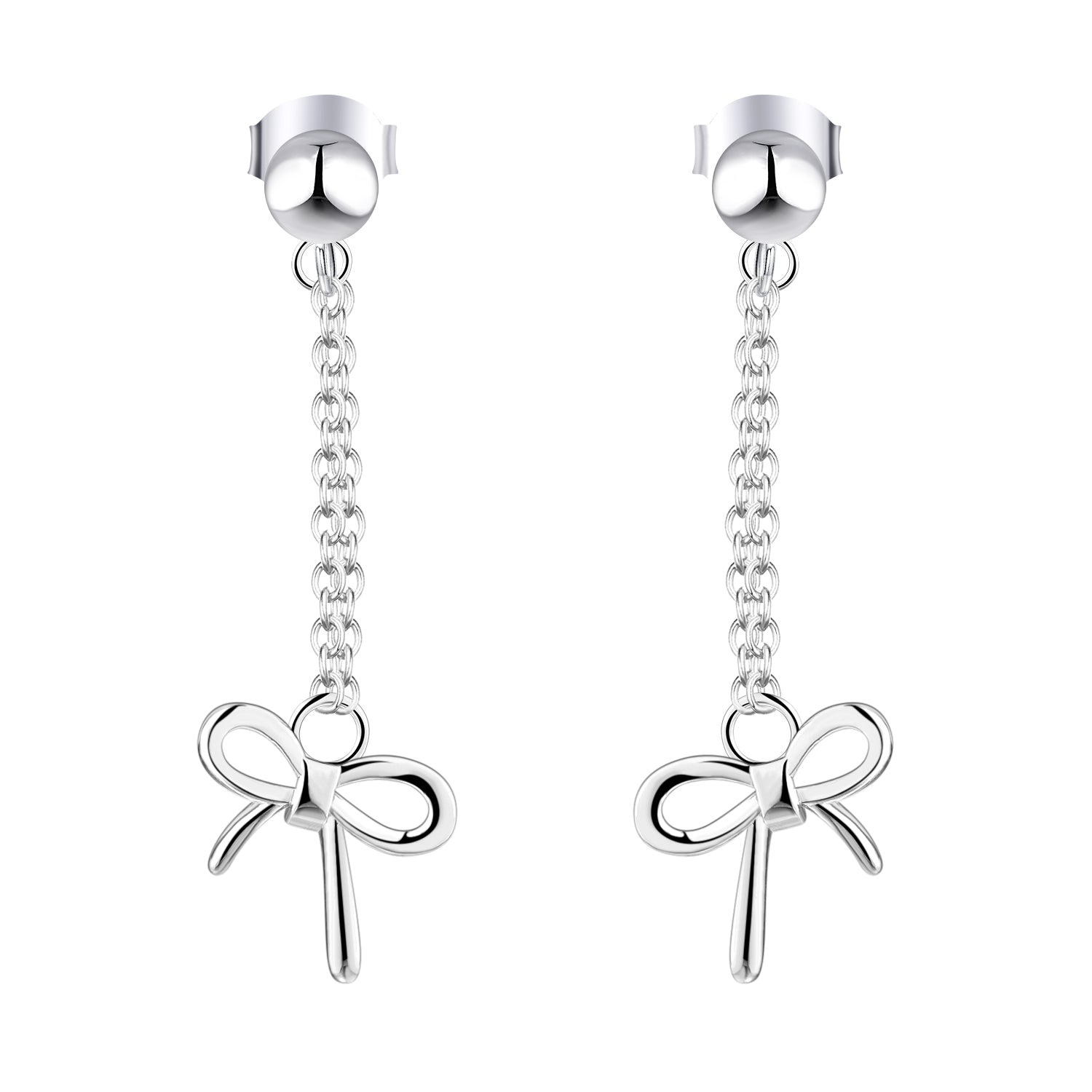 Farjary 925 Sterling Silver Adorable Ribbon Bow Chain Hoop Earrings