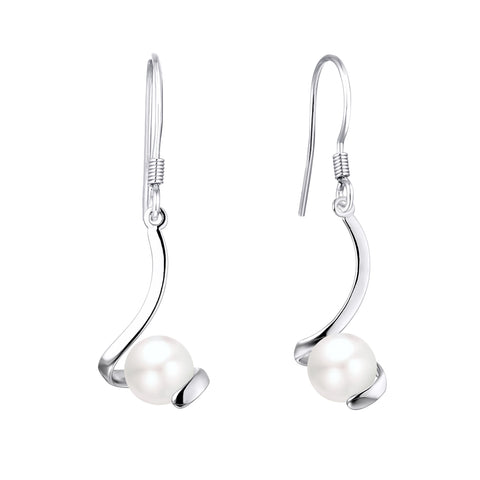 Farjary Solid 925 Silver Ribbon 6MM Freshwater Pearl Drop Earring