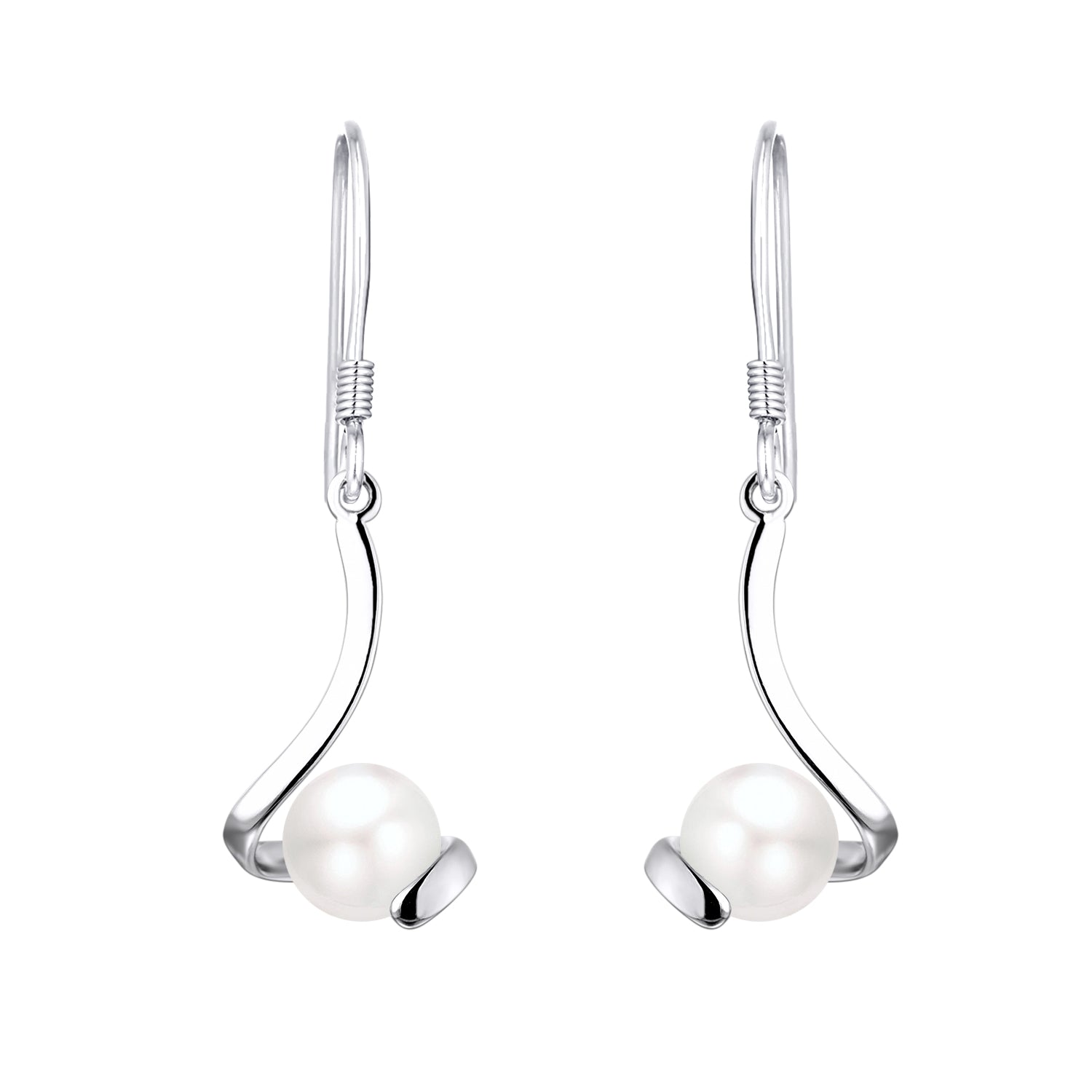 Farjary Solid 925 Silver Ribbon 6MM Freshwater Pearl Drop Earring