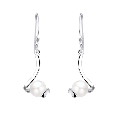 Farjary Solid 925 Silver Ribbon 6MM Freshwater Pearl Drop Earring