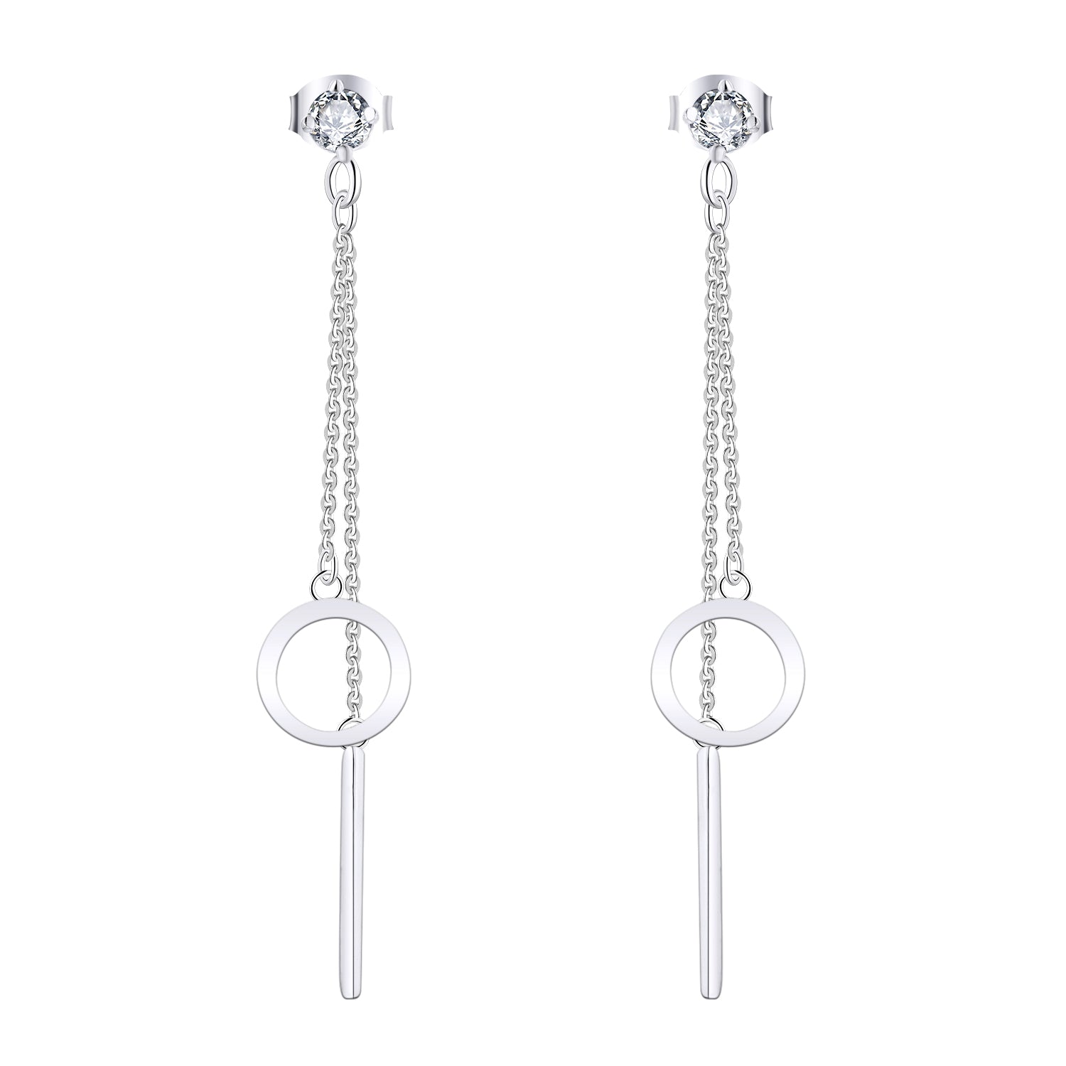 Farjary Fashion 925 Silver Medium Long Chain Circle And Bar Drop Earrings