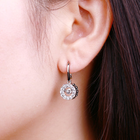 Channel-Set Dancing Topaz Flower Drop Earring With Halo