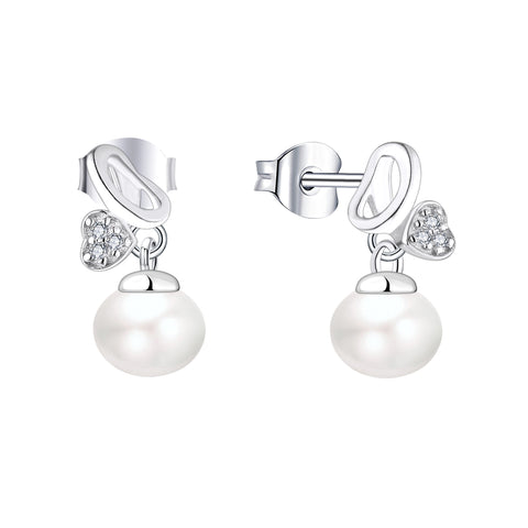 Farjary Pearl Jewelry Solid 925 Silver Butterfly With 9MM Drop Earrings