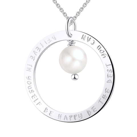 Farjary 925 Sterling Silver Circle Inspirational Necklace With 8MM Pearl